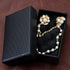 Champagne Tone Crystal Pearl Daisy Flower Brooches Pins with Pearl Chain Tassel Sweater Guard Clip Pin...