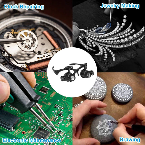 LED Illuminated Double Eye Jeweler Watch Repair Magnifying Glasses Loupe Headband Magnifier -8 Interchangeable Lens: 2.5X/4X/6X/8X/10X/15X/20X/25X...