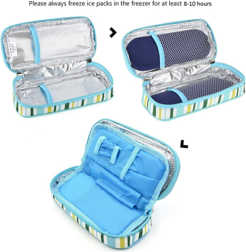 Goldwheat Insulin Cooler Travel Case Diabetic Medication Organizer Medical Cooler Bag with 2 Ice Pack Waterproof and Insulation Liner, Light Blue...
