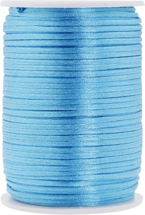 Mandala Crafts Nylon Satin Cord - 2mm Rattail Baby Blue String, 100 Yds Chinese Knotting Cord for Jewelry Making, Macrame Trim...