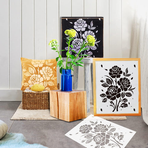 GSS Designs Large Rose Stencils for Painting on Wood Canvas Paper Fabric, Floor Wall Tile - Roses Flower - Reusable DIY Art Craft Stencils for Hom...