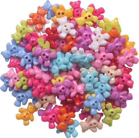 YAKA200 Pcs Mixed Bear Plastic Buttons 2 Hole Baby Sewing DIY Crafts Children's Manual Button Painting, DIY Handmade Ornament...
