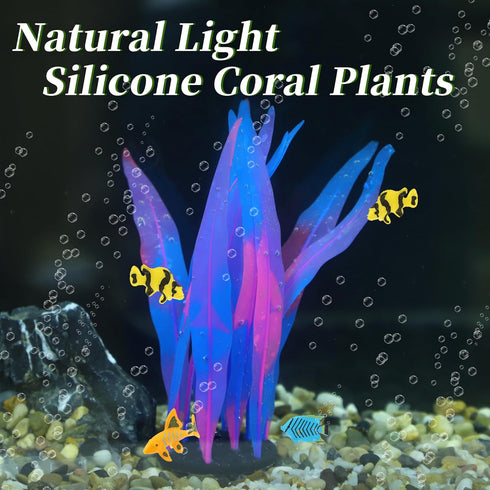 Aquarium Glowing Kelp Plant, Soft Silicone Glowing Fish Tank Decorations, Fluorescence Coral Decor for Aquarium Decor Blue 2pcs...
