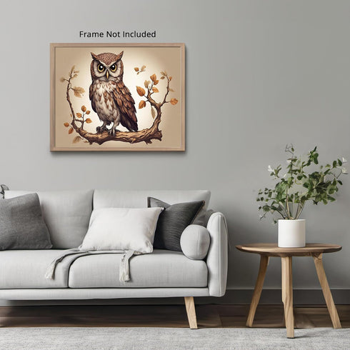 Posterizer 1 pcs- Brown owl sitting on a tree-Autumnal print-Art for Animal Lovers-Floral Botanical Art- Gift for Men Women Teens-Decor for Home ...