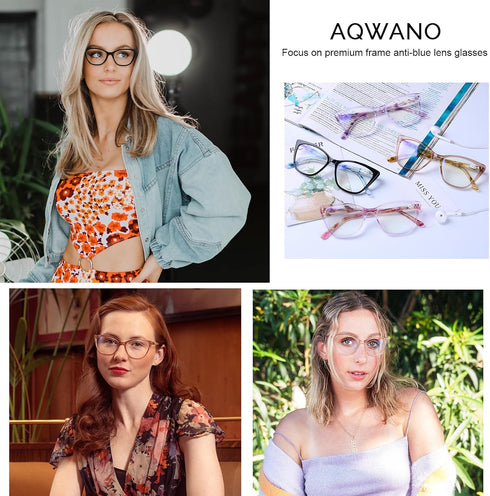 AQWANO Computer Oversized Reading Glasses Women Blue Light Blocking, Vintage Designer Cat Eye Readers Anti Eye Strain Glare UV Ray Eyeglasses, Pin...
