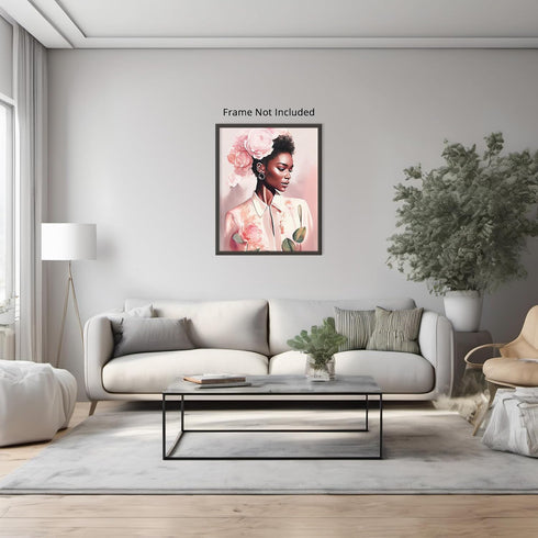 Posterizer 1 pcs-beautiful black woman with flower accessories-Watercolor Art-Afro-American Art Collection-Gift for Women, Fashionistas, Designer ...