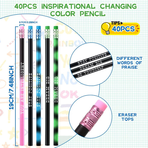 40 Pcs Motivational Pencils Back to School Pencils Color Changing Mood Pencil Inspirational Pencil Cute Pencil Personalized Pencil with Saying Hea...