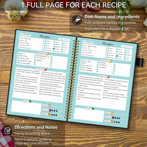 Recipe Book to Write in Your Own Recipes, Blank Recipe Notebook with Tabs for Family Cooking Lover, 120 Pages Recipe Organizer, 8.5 x 5.5", Black...