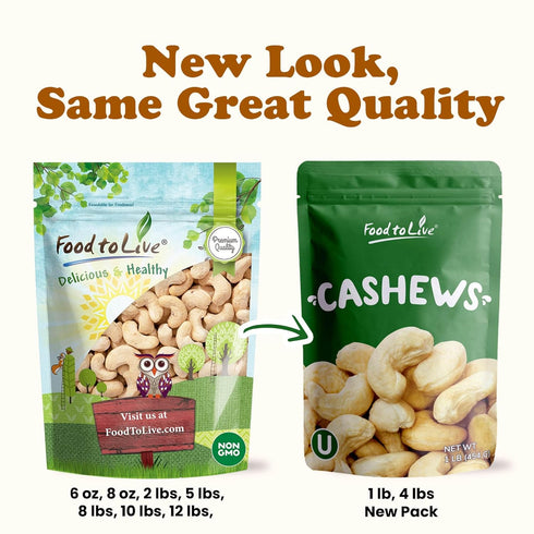 Food to Live Raw Cashews, 8 Ounces – Deluxe Whole Nuts, Unsalted, Unroasted Fancy Snack, Size W-320, Kosher, Vegan, Bulk, A good source of Magnesi...