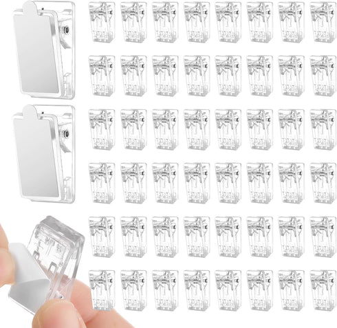 50PCs Self-Adhesive Clips, Clear Plastic Sticky Hanging Spring Clips, No-Damage Wall Photo Clips for Paper Flag Hanger, Poster Home Office Rope, L...