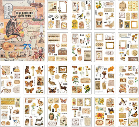 200 PCS Aesthetic Nature Stickers Vintage Scrapbook Supplies Ephemera Kit Butterfly Floral Aesthetic Stickers for Journaling Art Scrapbooking Bull...