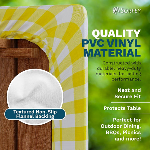 Sorfey Vinyl Picnic Table Fitted Tablecloth Cover, Checkered Design, Flannel Backed Lining, 28 x 72 Inch Blue...