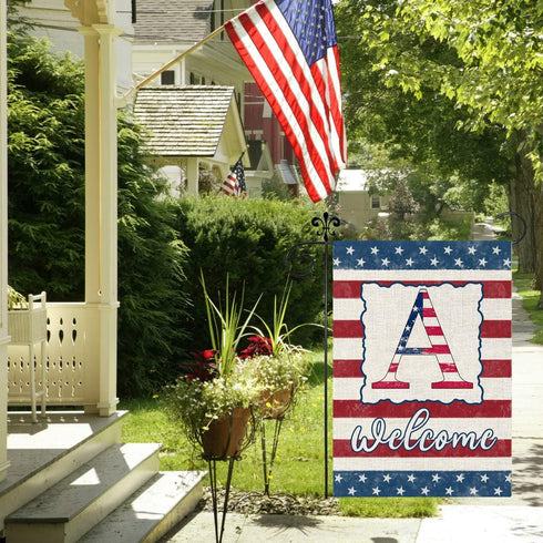 Monogram Letter A Garden Flag 4th of July Patrioctics 12x18 Inch Double Sided for Outside Small Burlap Family Last Name Initial Yard Flag...