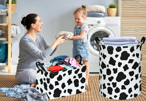 KUNRO Toy Bin Waterproof storage organizer for Nursery Hamper Home decor Closet Kids Bedroom Laundry Baby Gift Shelf Baskets (Rould Cow pattern)...