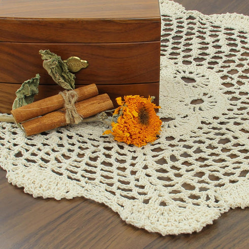 kilofly Crochet Cotton Lace Table Placemats Doilies Set, 2pc, Oblong, Beige,15 x 23 inch...