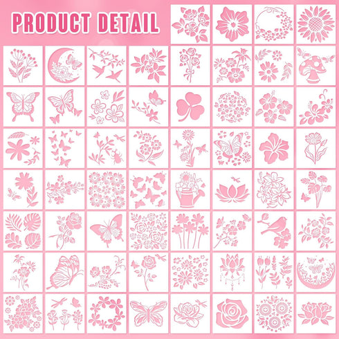60 Pcs 6x6 Inch Flower Stencils for Painting on Wood Reusable Floral Stencils Bird Wall Stencil Butterfly Leaf Drawing Template DIY Craft Summer S...