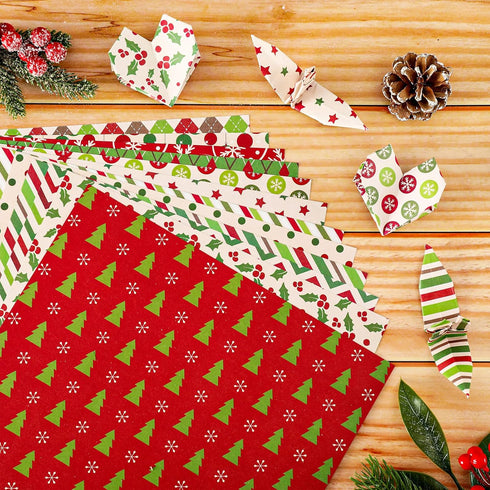Whaline 12 Designs Christmas Pattern Paper Pack 24 Sheet Merry Christmas Scrapbook Specialty Paper Double-Sided Collection Green Red Decorative Cr...