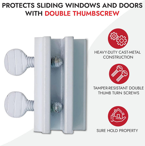 NU-SET Lock | Sliding Window Lock | Double Thumb Screw Window Lock for Window Security | Home Improvement & Door Hardware, White...