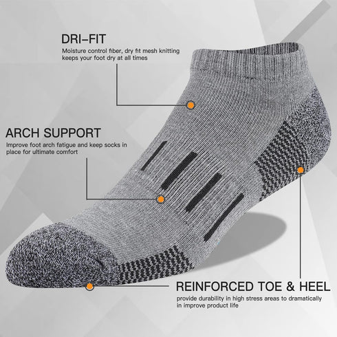 Heatuff Mens Athletic Ankle Socks Moisture Wicking Cushion Running Low Cut Sock 6 Pack...
