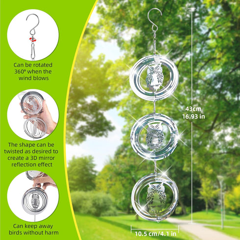 Bird Scare Discs Set, Highly Reflective Bird Reflectors Wind Spinner, Extra Sparkly Owl Wind Spinner Bird Devices to Scare Birds Away from Yards O...