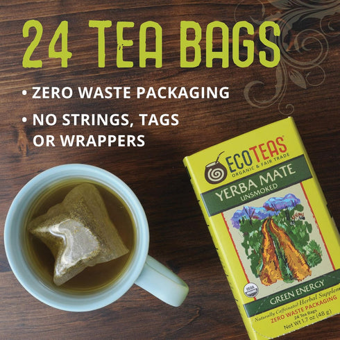 ECOTEAS Organic Unsmoked Yerba Mate Tea Bags - 24 Count, 1.7 Oz - Organic Detox Tea - Hi Caf Tea - Clean Yerba Mate Energy Burst - Ecoteas Yerba M...