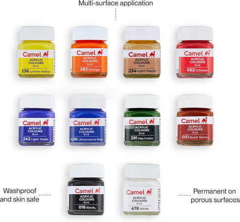 Camlin Kokuyo Fabrica Acrylic Ultra Color - 15ml Each, 10 Shades...