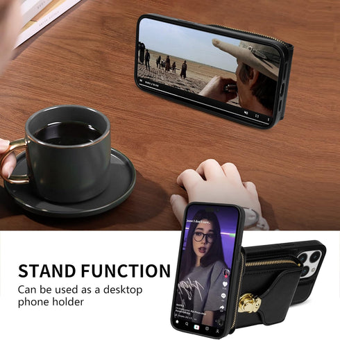Compatible with iPhone 13 6.1 inch Wallet Case Crossbody Strap Leather Zipper Credit Card Holder Clasp Stand Cell Accessories Phone Cover for iPho...