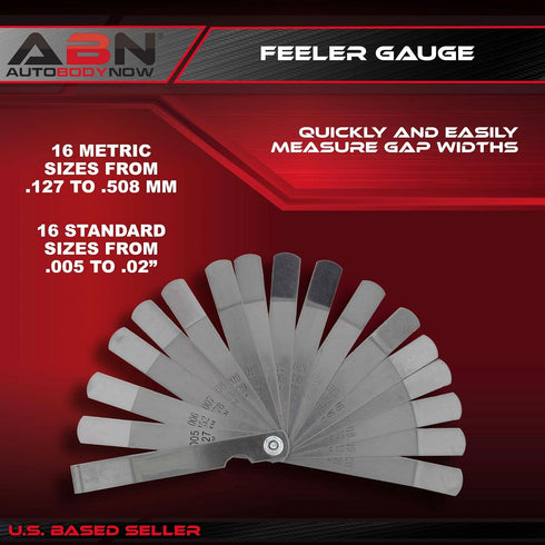 ABN Universal Standard SAE and Metric Offset Valve Feeler Gauge 16-Piece Blade Tool for Measuring Gap Width/Thickness...