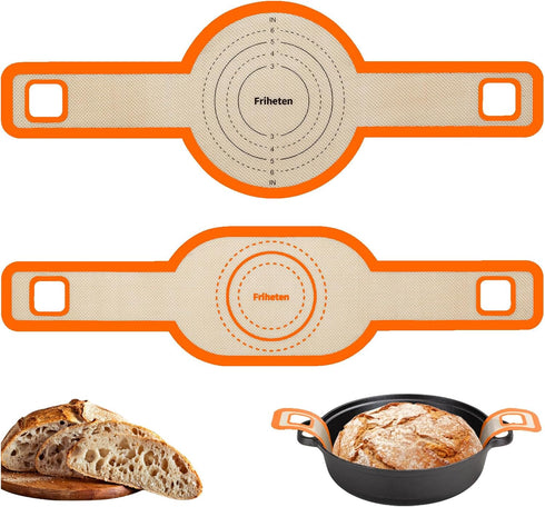 Sourdough Silicone Bread Sling -Oval and Round Non-Stick & Easy Clean Silicone Bread Mat for Dutch Oven. Reusable With Extra Long Handles Silicone...