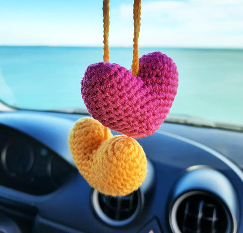 Hearts Crochet Handmade Car Rearview Mirror Hanging Ornament Car Interior Accessories...