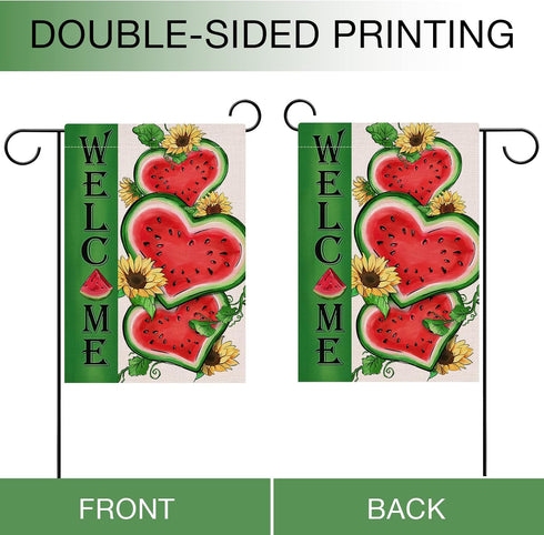 Welcome Summer Watermelon Garden Flag Double Sided, Sunflower Decorative Yard Outdoor Home Small Decor, Seasonal Burlap Outside House Decoration 1...