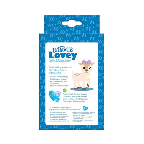 Dr. Brown's Baby Lovey Pacifier and Teether Holder, Deer with Pink HappyPaci, 100% Silicone, 0-6m (Packaging May Vary)...