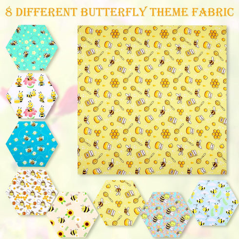 8 Pieces Bee Fabric Honey Bee Pattern Fabric Fat Quarters Bee Theme Quilting Fabric Bees Flower Printed Craft Fabric Bundles for DIY Sewing Quilti...