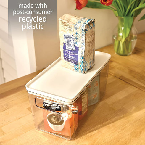 Rosanna Pansino x iDesign Recycled Plastic Kitchen Storage Bin with Lid, Clear Bin/Marshmallow Lid, 6" x 12" x 6"...
