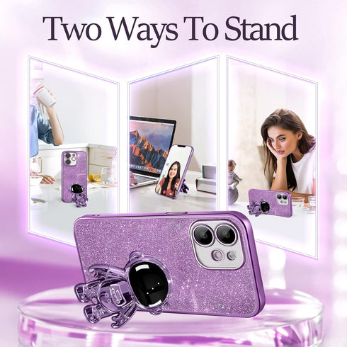 Buleens for iPhone 11 Case Astronaut, Clear Cases for iPhone 11 with Glitter Paper & Spaceman Stand, Women Girls Cute Electroplated Sparkly Space ...