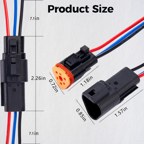 3 Pin Waterproof Connector,3 Wire Electrical Car Auto Connector,With 20CM 16AWG Long Male Female Plug Quick Disconnect Wire Connectors for Car Tru...