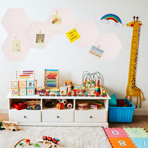 6Pcs White Hexagon Bulletin Board Strips,White Felt Pin Board Bar Strips with 50 Pushpins, Self-Adhesive Felt Cork Board Strips for Wall to Displa...