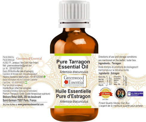 Pure Tarragon Essential Oil (Artemisia Dracunculus) Steam Distilled 10ml (0.33 oz)...
