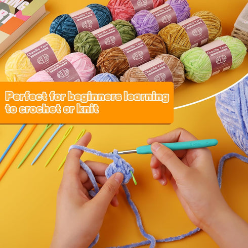 3 * 100g Chenille Yarn, Yarn for Crocheting Knitting with Big Eye Needles, Handcrafts Weaving Soft Chenille Yarn for Making Blankets, Clothes, Pat...