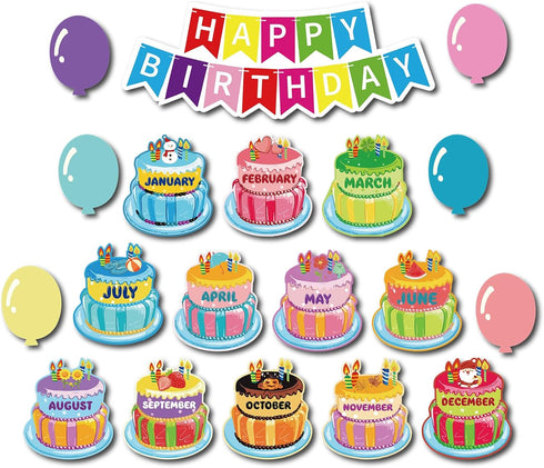 31Pcs Happy Birthday Bulletin Board Set Birthday Wall Classroom Decoration Cutouts for Calendars Bulletin Boards Classrooms....