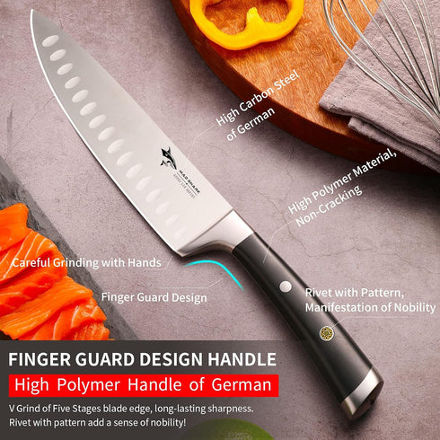 MAD SHARK Kitchen Knife, Chef's Santoku Knife 8-inch, German High Carbon Stainless Steel Chef Knife, Super Sharp Multipurpose Chopping Knife for M...