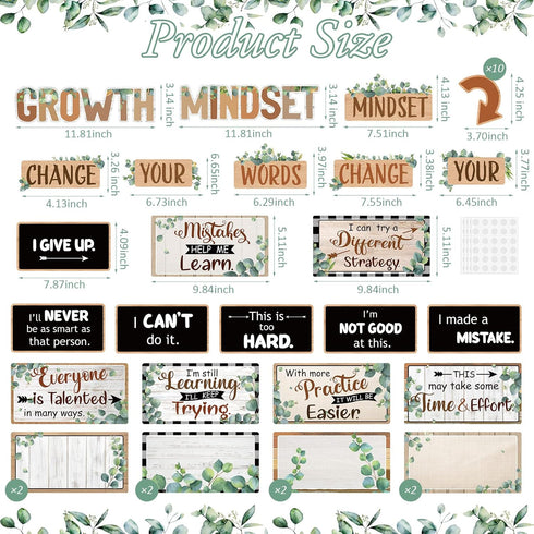 Jutom 38 Pcs Growth Mindset Bulletin Board Decor Positive Motivational Sayings Posters Set for Pre School Elementary Middle School Classroom Wall ...