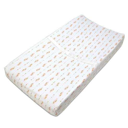 TL Care Printed 100% Cotton Knit Fitted Contoured Changing Table Pad Cover - Compatible with Mika Micky Bassinet, Sparkle Gold/Pink Feathers, for ...