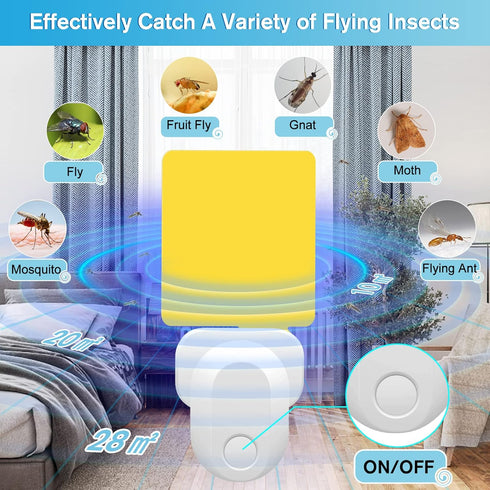 Flying Insect Trap Plug-in, Gnat Killer Traps for House Indoor, Safe Non-Toxic UV Light Fly Catcher, Indoor Plug-in Night Light Fly Trap with 5 St...