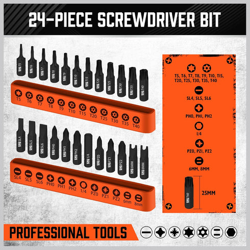 HORUSDY 25-Piece Security Torx Screwdriver Bit Set | T5-T40 Torx Bit Set 1/4 inch Ratcheting Magnetic Bit Driver | 12Pcs Torx Bit and 12Pcs Common...