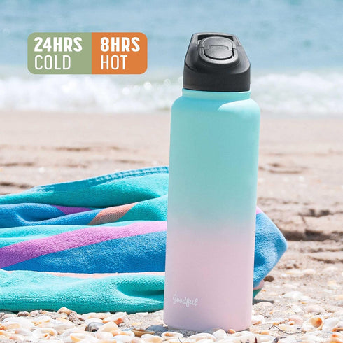 Goodful Double Wall Vacuum Sealed, Insulated Water Bottle with Two Interchangeable Lids, Sipping or Chugging Lids, Leak-Proof, Wide Mouth for Drin...