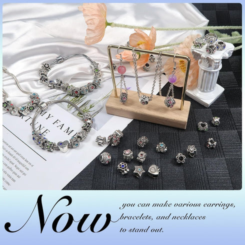 TOAOB 30pcs Assorted Antique Silver Rhinestone European Lampwork Charms Beads Large Hole Spacer Beads Charms Supplies for Bracelet Necklace Jewelr...