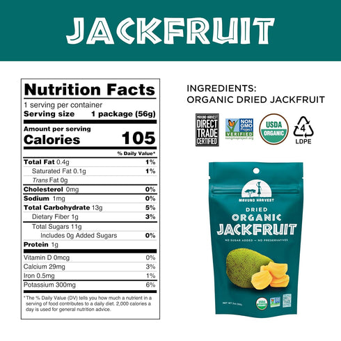 Mavuno Harvest Jackfruit Dried Fruit Snacks | Unsweetened Organic Dried Jackfruit Chips | Gluten Free Healthy Snacks for Kids and Adults | Vegan, ...