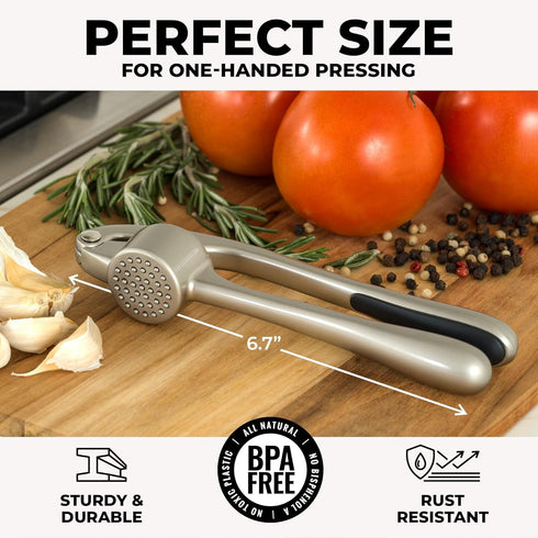Zulay Kitchen Premium Garlic Press Set - Rust Proof & Dishwasher Safe Professional Garlic Mincer Tool - Easy-Squeeze, Easy-Clean with Soft, Ergono...