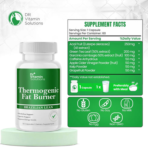 Dr Vitamin Thermogenic Fat Burner Brazilian Lean, Weight Loss Pills for Women, Waist Trimmer & Supplements for Bloating 60 Capsules...